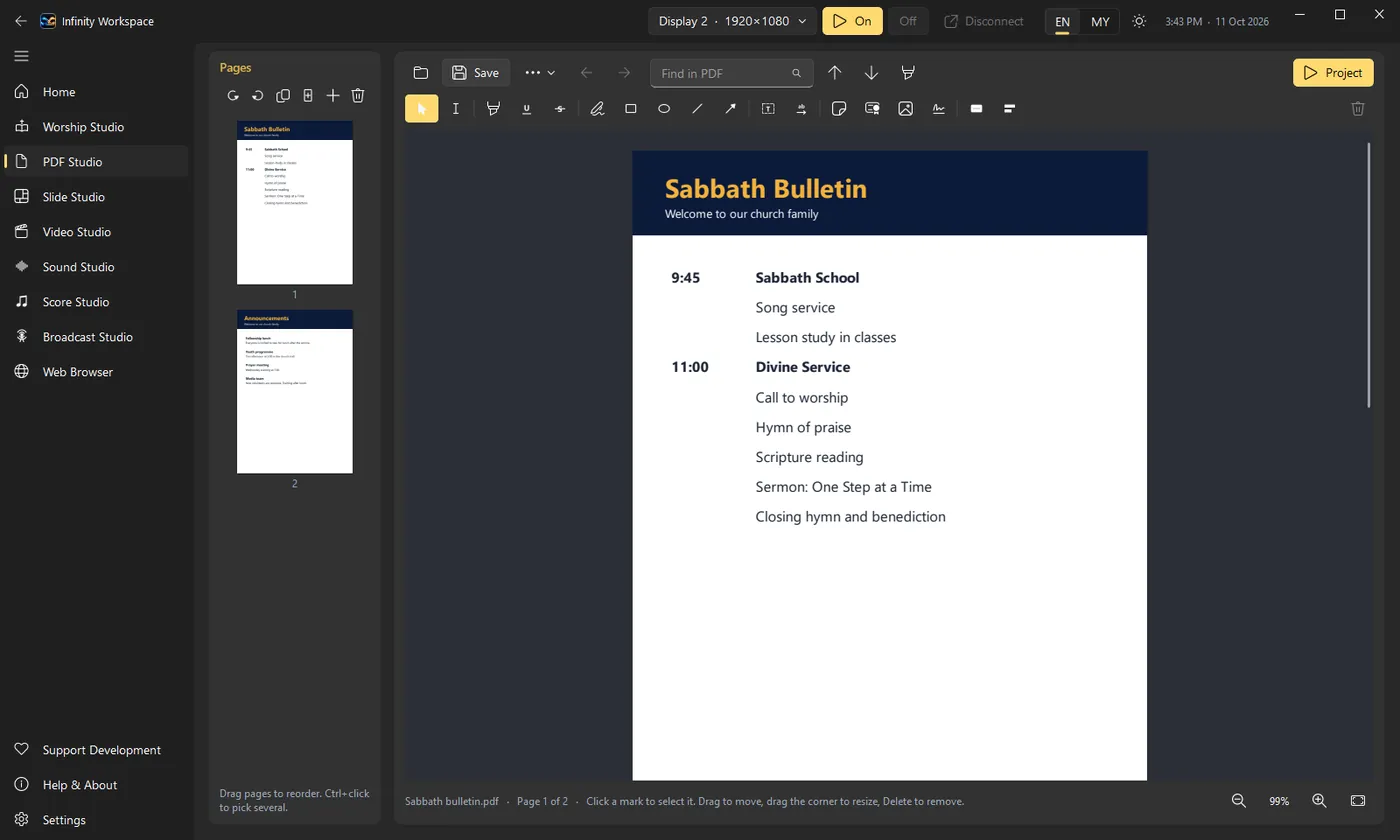 PDF Studio in Infinity Workspace