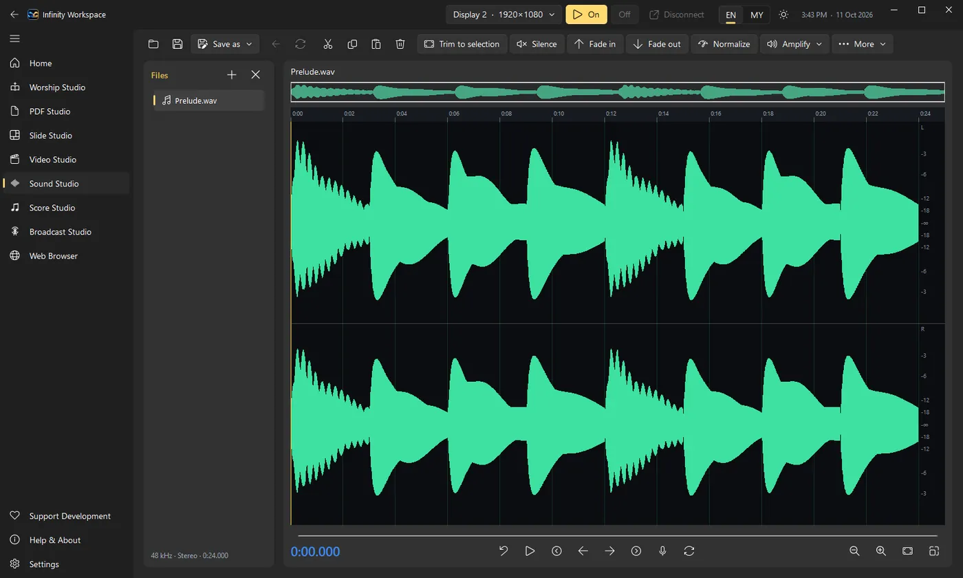 Sound Studio in Infinity Workspace
